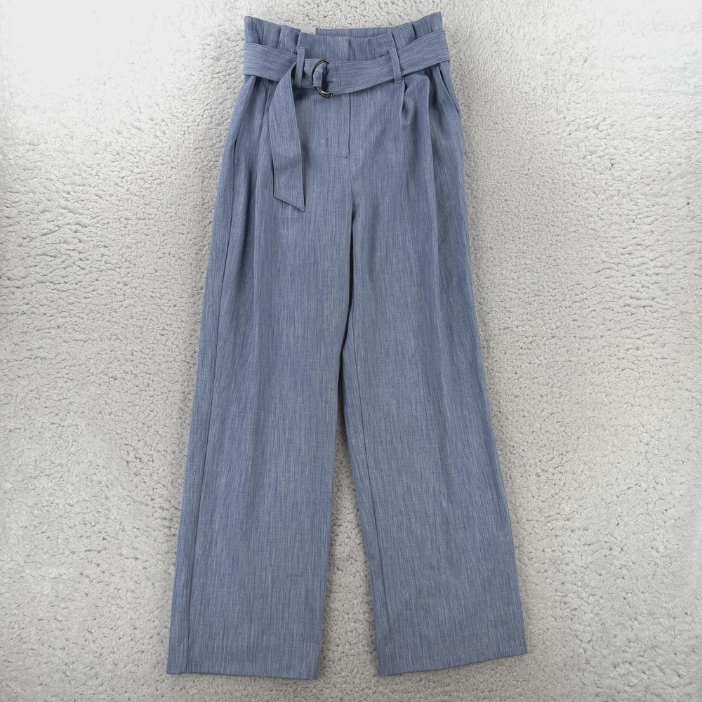 Nine West Womens 6 Blue Wide Leg High Rise Belted Dress Pants WW32X402RN